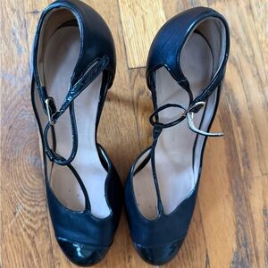 CHANEL Black T-Strap Leather Heels